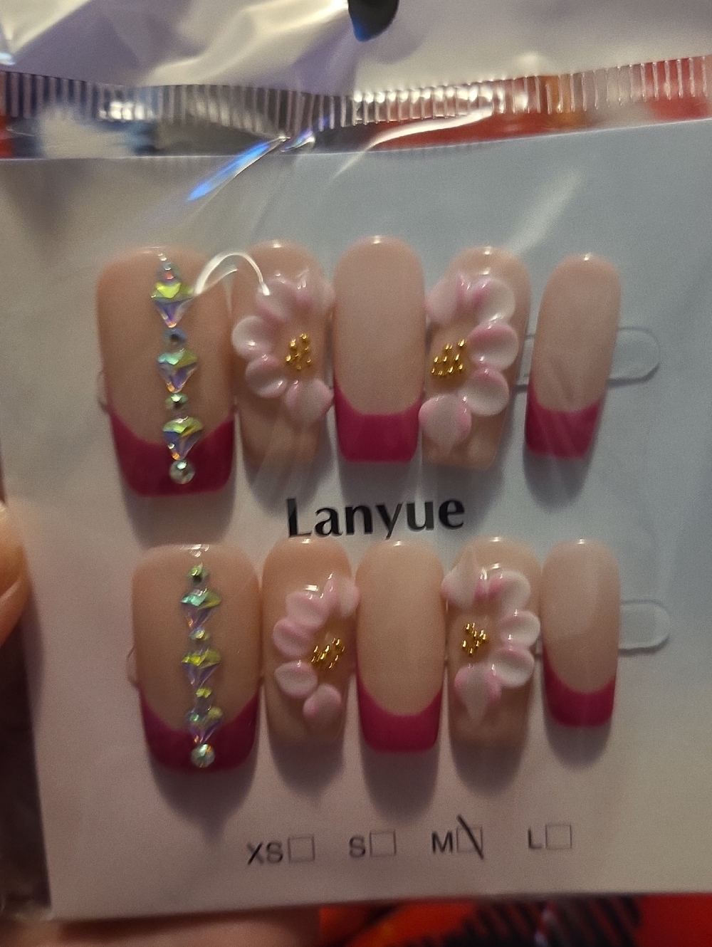 ♥️2 For $25❤️Pink Floral Accent Press-On Nail Set Soft Pink French Tips Handmade